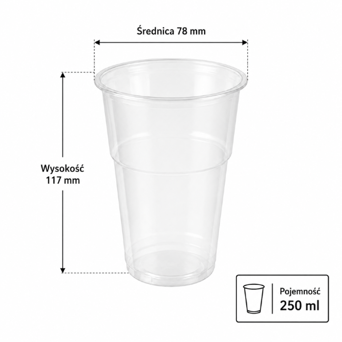 Kubek do napojów zimnych 250 ml PET przezroczysty - 50 sztuk