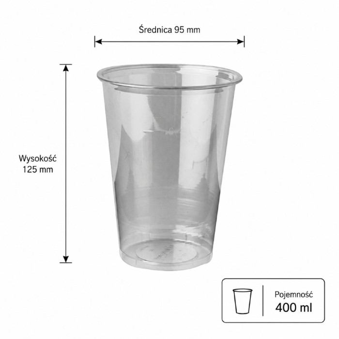 Kubek do napojów zimnych 400 ml PET przezroczysty - 50 sztuk