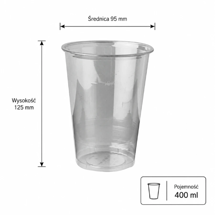 Kubek do napojów zimnych 400 ml PET przezroczysty - 50 sztuk