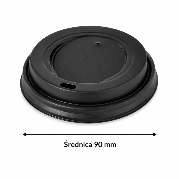 Pokrywka do kubka czarna PS fi 90 mm z otworem - 100 sztuk