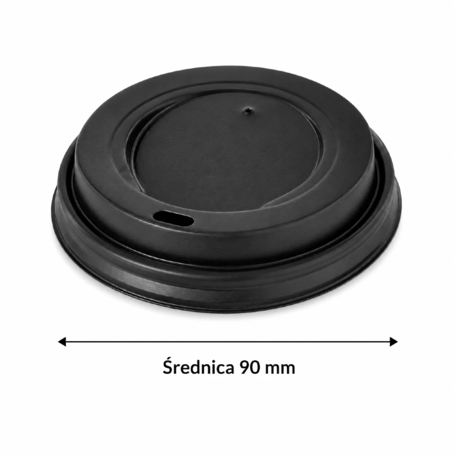 Pokrywka do kubka czarna PS fi 90 mm z otworem - 100 sztuk