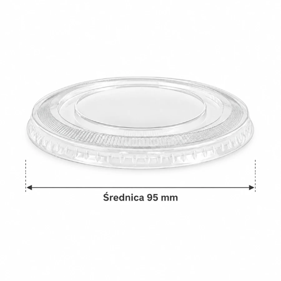 Pokrywka PET bez nacięcia płaska transparentna fi 95 mm - 50 sztuk