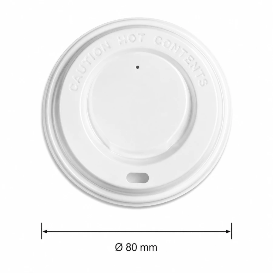Pokrywka do kubka biała PS fi 80 mm z otworem - 100 sztuk