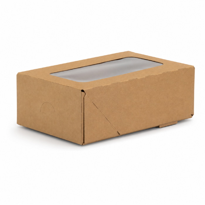 Pojemnik kartonowy kraft z oknem z PE 12,5 cm x 21 cm x 7 cm - 15 sztuk