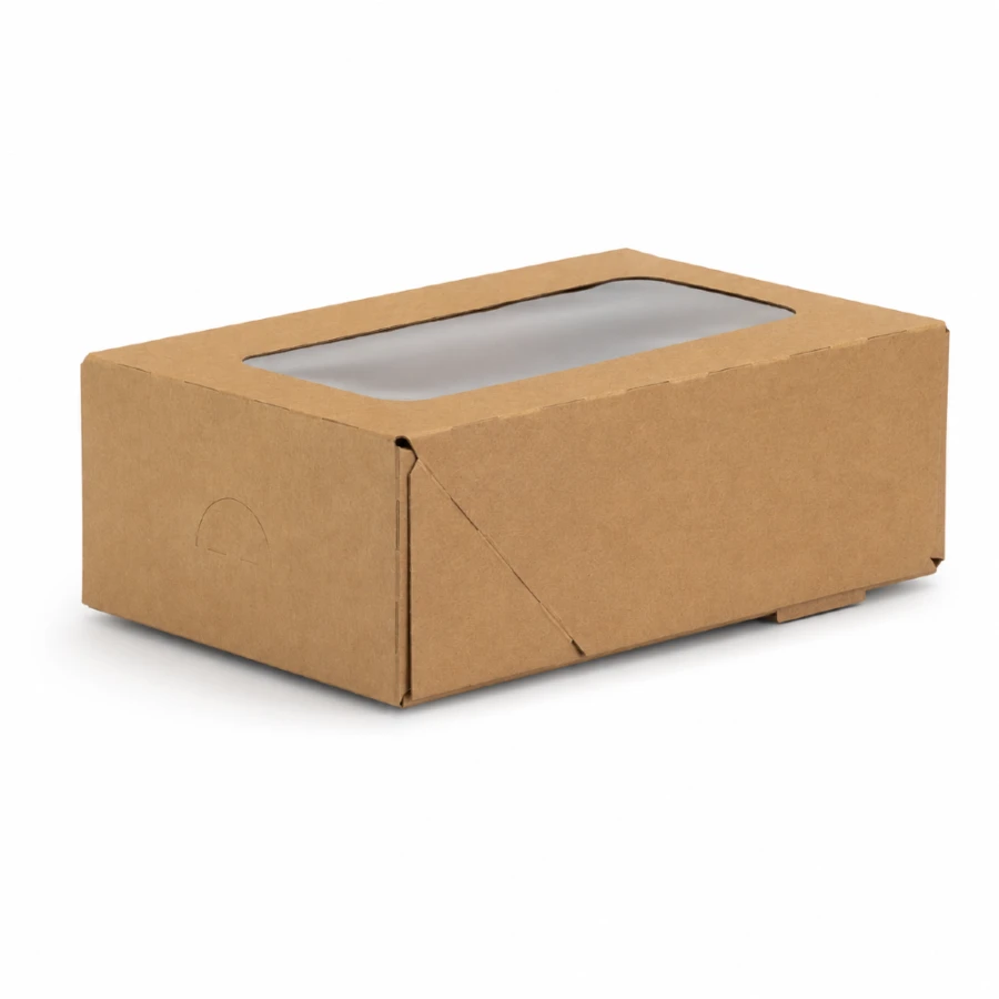 Pojemnik kartonowy kraft z oknem z PE 12,5 cm x 21 cm x 7 cm - 15 sztuk
