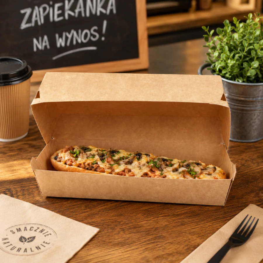 Pojemnik papierowy na bagietki i zapiekanki kraft 7,5 cm x 10,7 cm x 22 cm - 25 sztuk