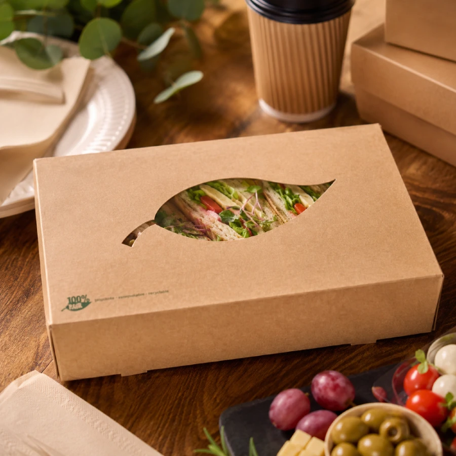 Karton cateringowy z okienkiem 8 cm x 35,7 cm x 24,7 cm - 10 sztuk