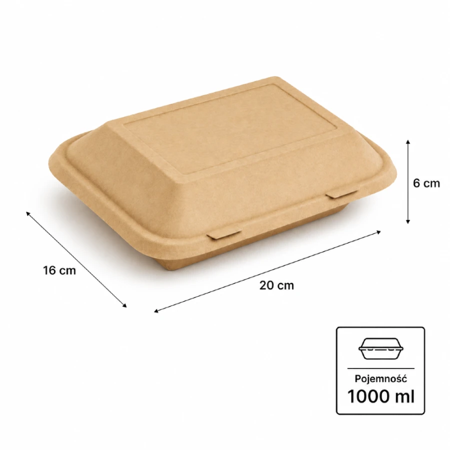 Opakowanie papierowe zamykane 1000 ml kraft 20 cm x 16 cm x 6 cm - 20 sztuk