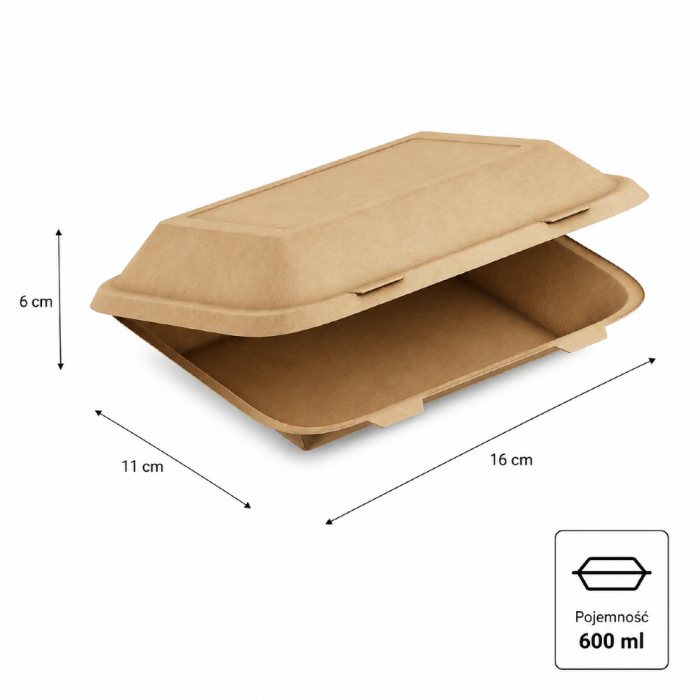 Opakowanie papierowe zamykane 600 ml kraft 16 cm x 11 cm x 6 cm - 20 sztuk