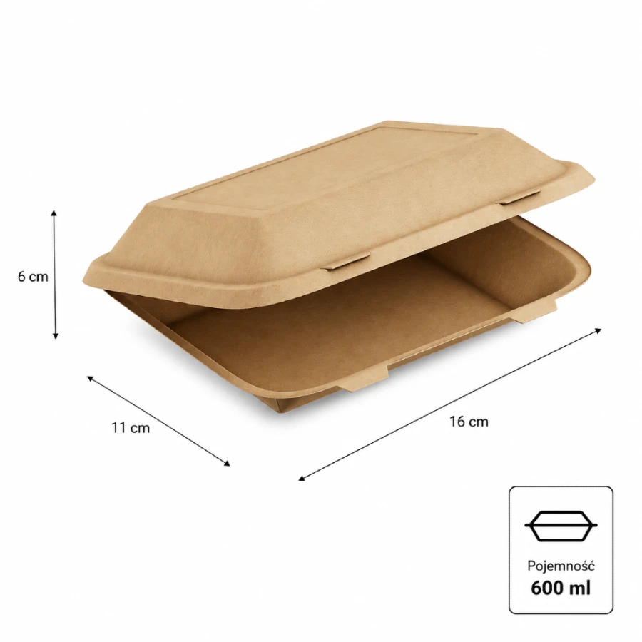 Opakowanie papierowe zamykane 600 ml kraft 16 cm x 11 cm x 6 cm - 20 sztuk