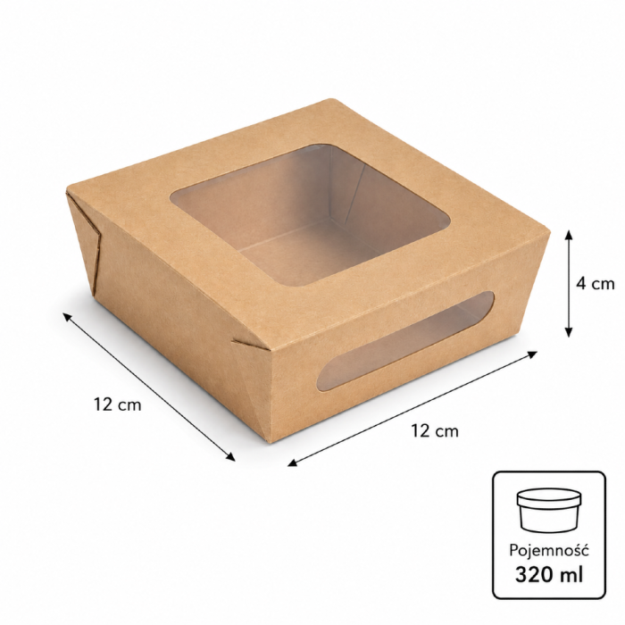 Opakowanie na ciasta, sałatki z okienkiem 12 cm x 12 cm x 4 cm, 320 ml - 50 sztuk