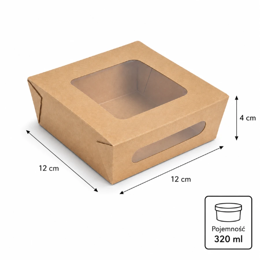 Opakowanie na ciasta, sałatki z okienkiem 12 cm x 12 cm x 4 cm, 320 ml - 50 sztuk