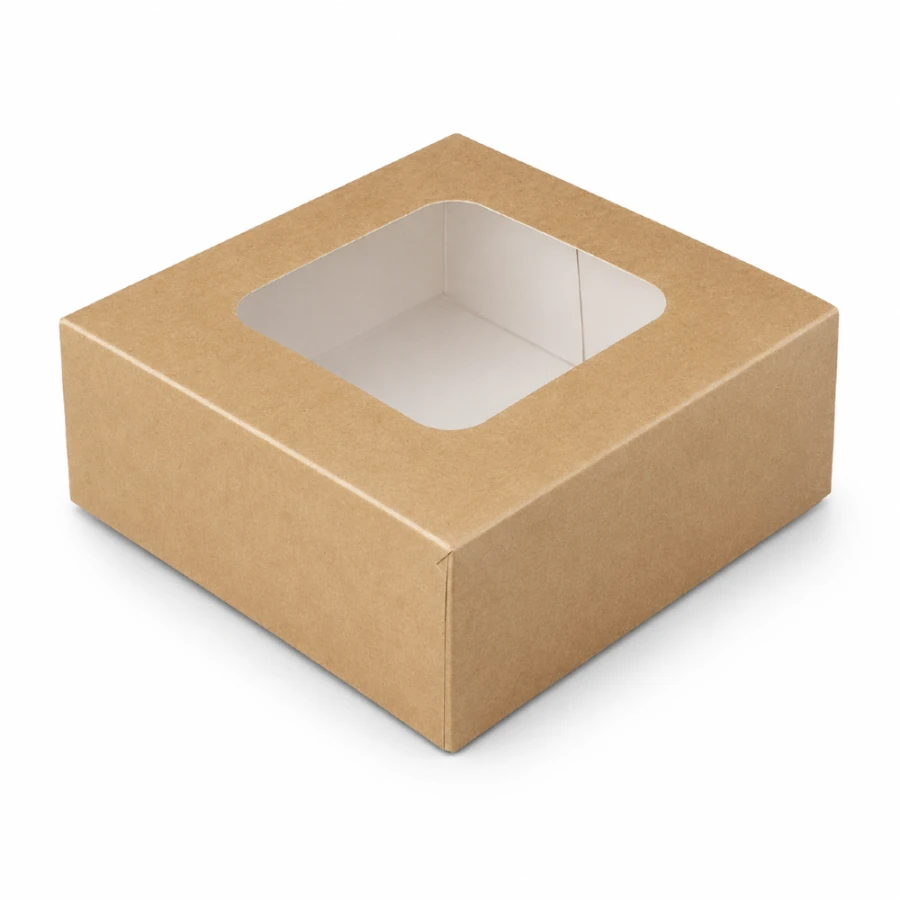 Pudełko papierowe z nakładaną pokrywką z okienkiem 14 cm x 14 cm x 5 cm - 1000 ml - 50 sztuk