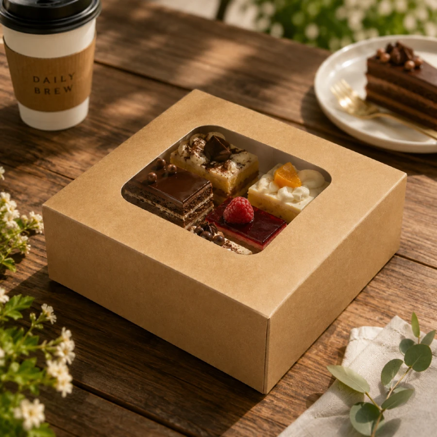 Pudełko papierowe z nakładaną pokrywką z okienkiem 14 cm x 14 cm x 5 cm - 1000 ml