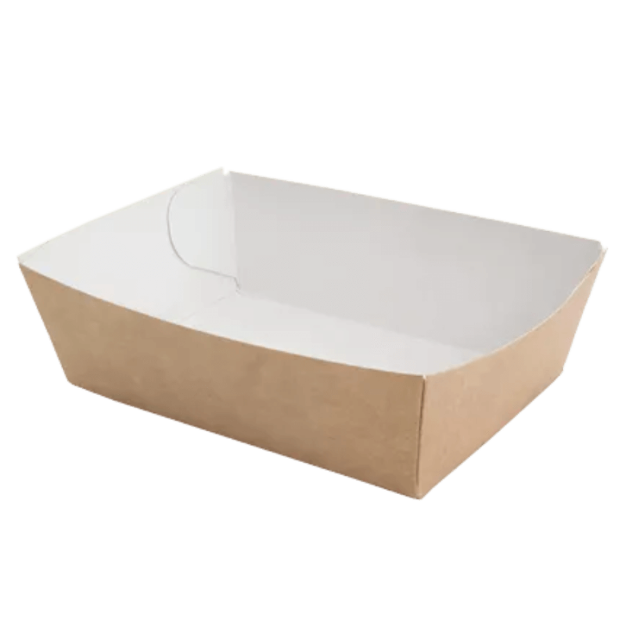 Tacka papierowa prostokątna głęboka biało-brązowa, 9 x 6 x 3 cm - 100 szt.