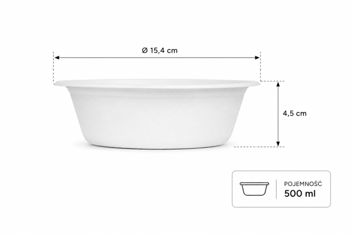 Miska z trzciny cukrowej biała 500 ml - 50 sztuk