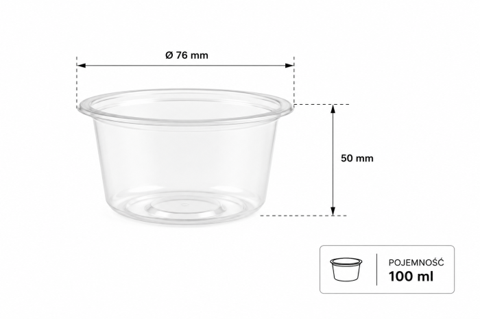 Pojemnik fi 76mm 100 ml, PETTR - 50 szt.