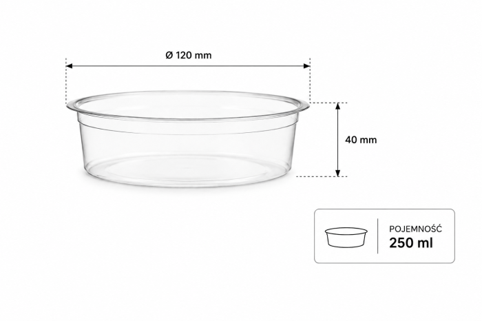 Pojemnik okrągły PLA 250 ml fi 120 mm - 50 sztuk