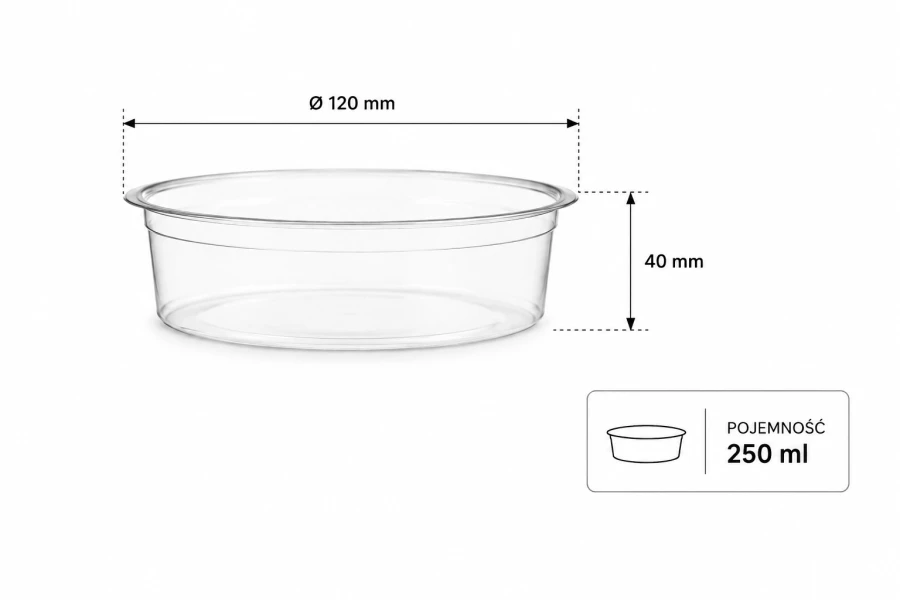 Pojemnik okrągły PLA 250 ml fi 120 mm - 50 sztuk
