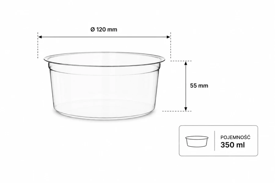Pojemnik okrągły PLA 350 ml fi 120 mm  - 50 sztuk