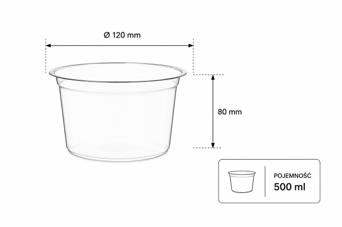Pojemnik okrągły PLA 500 ml fi 120 mm - 50 sztuk