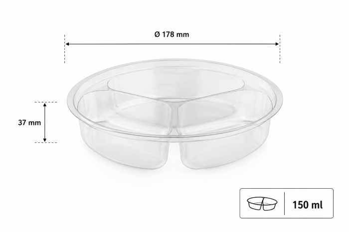 Pojemnik PET, fi 178mm, 3x150ml transparentny - 50 sztuk
