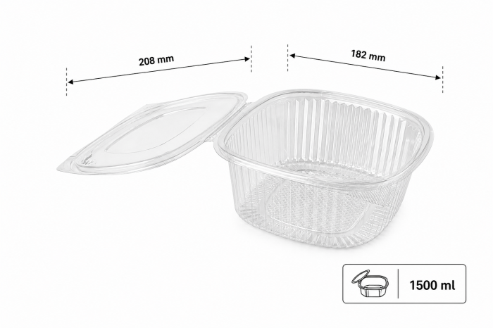 Pojemnik sałatkowy PET z pokrywką owalny 1500 ml - 50 sztuk