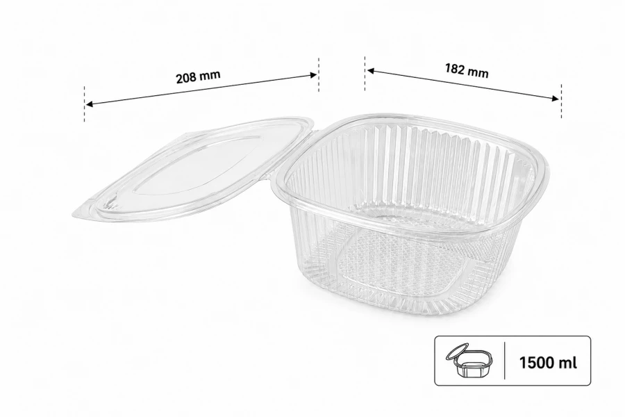 Pojemnik sałatkowy PET z pokrywką owalny 1500 ml - 50 sztuk