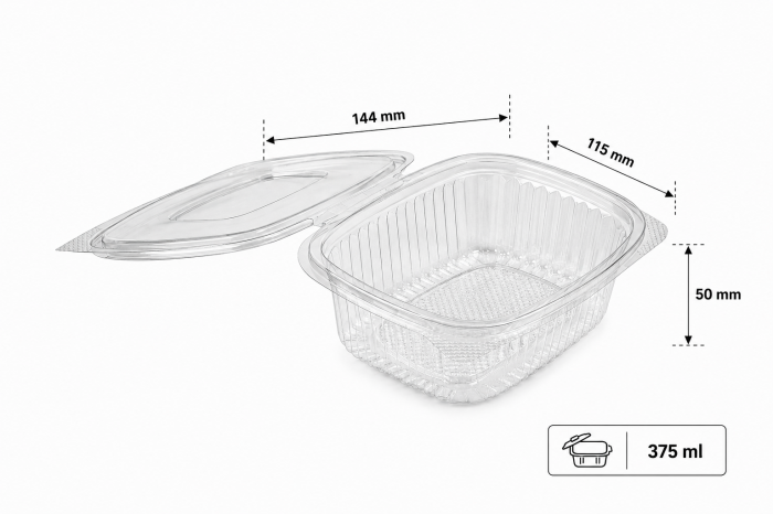 Pojemniki sałatkowy PET z pokrywką owalny 375 ml - 50 sztuk