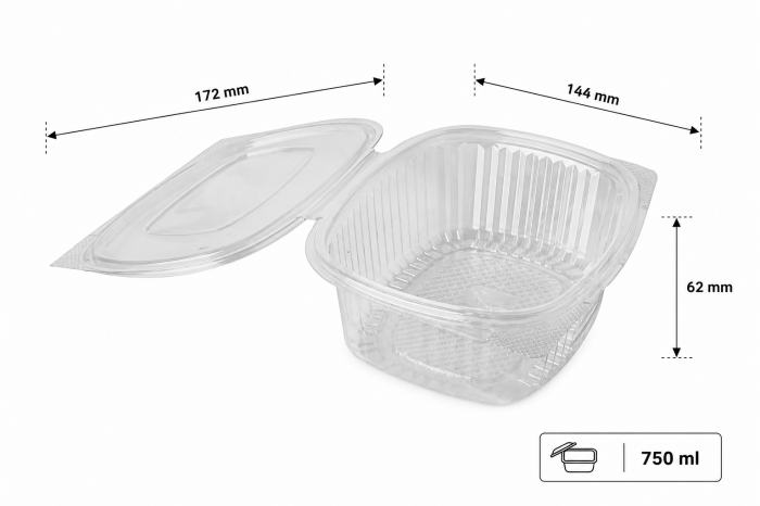 Pojemnik sałatkowy PET z pokrywką owalny 750 ml - 50 sztuk