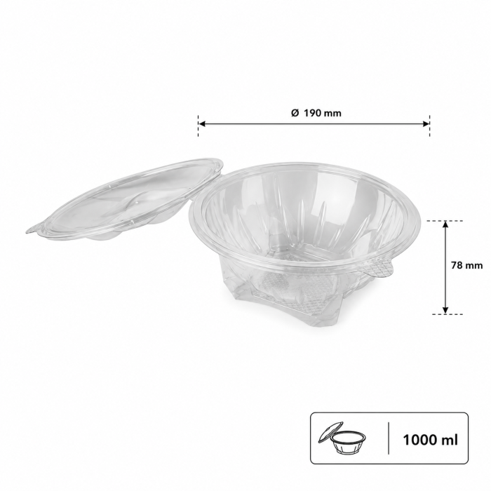 Pojemnik sałatkowy z pokrywka okrągły PET 1000 ml - 50 sztuk