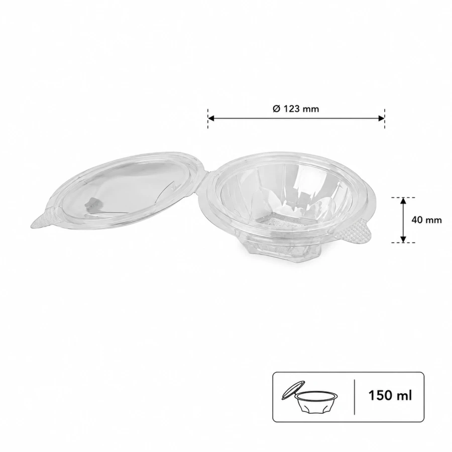 Pojemnik sałatkowy z pokrywka okrągły PET 150 ml - 50 sztuk