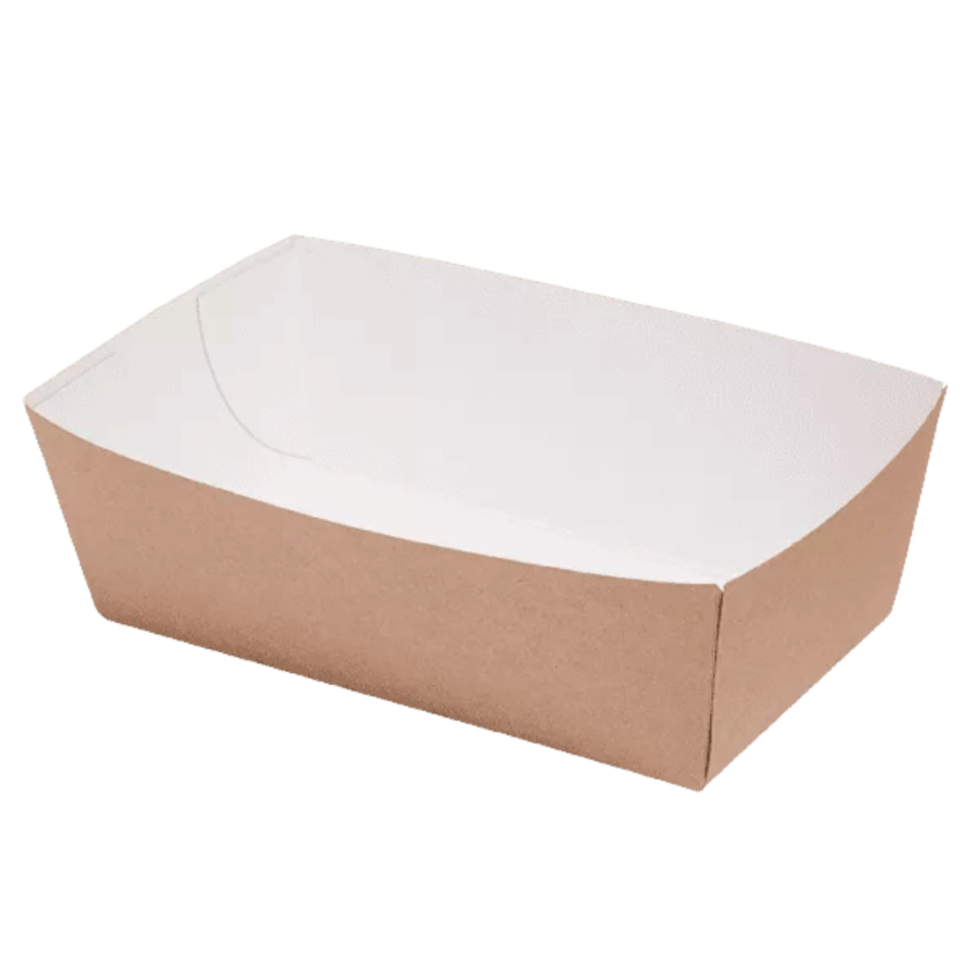 Tacka papierowa prostokątna głęboka biało-brązowa, 12 x 6 x 4 cm - 100 szt.