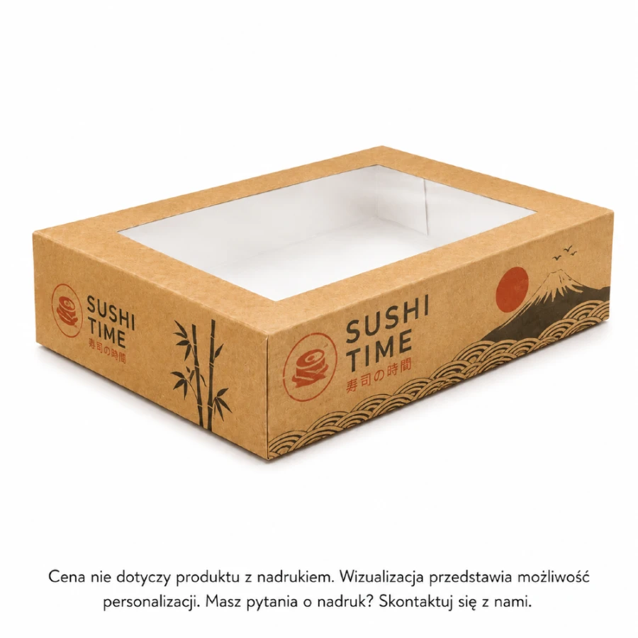 Pudełko na sushi z okienkiem kraft 26 cm x 19 cm x 6 cm - 50 sztuk