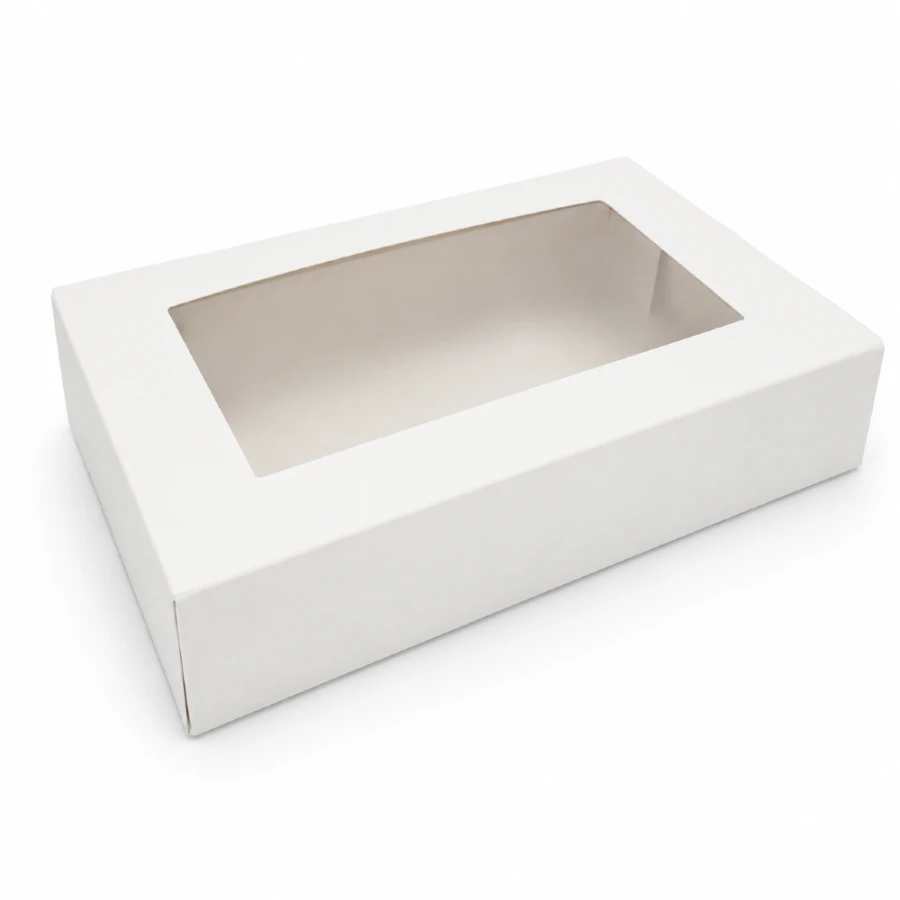 Pudełko papierowe z oknem białe - 23 cm x 15 cm x 5 cm - 50 sztuk