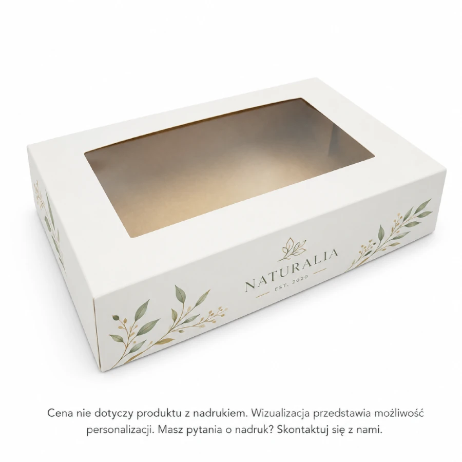 Pudełko papierowe z oknem białe - 23 cm x 15 cm x 5 cm - 50 sztuk