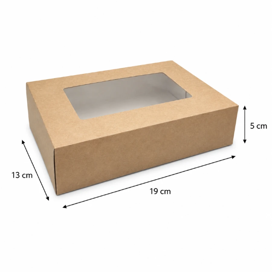 Pudełko papierowe z oknem 19 cm x 13 cm x 5 cm - 50 sztuk