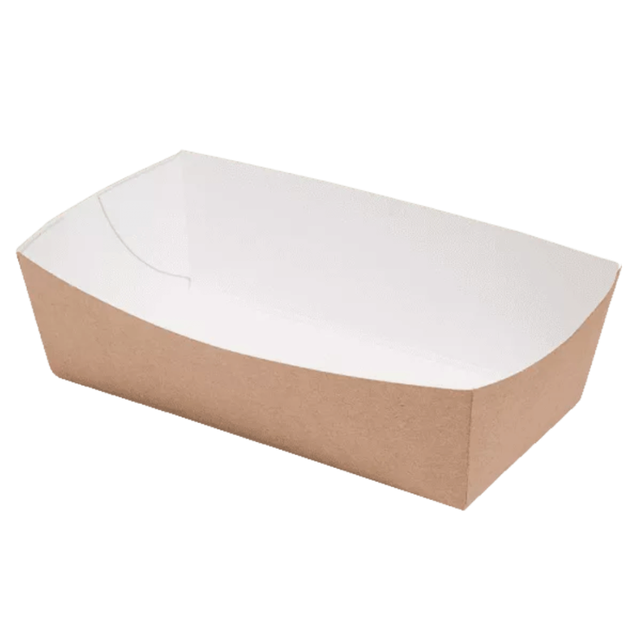 Tacka papierowa prostokątna głęboka biało-brązowa, 14 x 7 x 4,5 cm - 100 szt