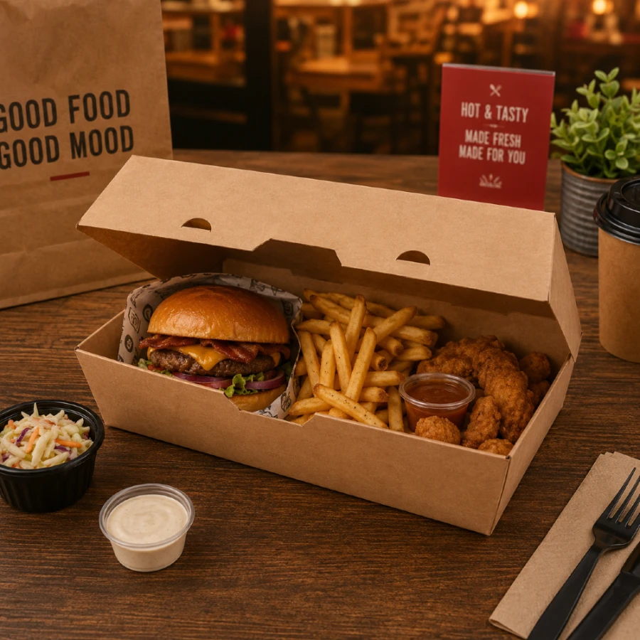 Food Box duży brązowy KRAFT, 20 x 14 x 5 cm - 100 szt.