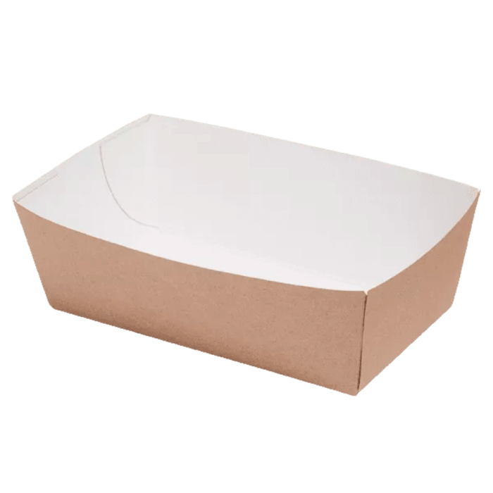 Tacka papierowa prostokątna głęboka biało-brązowa, 14 x 8 x 5,5 cm - 100 szt