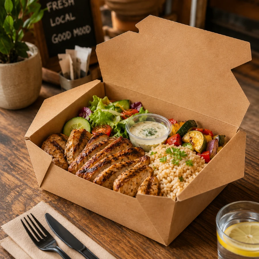 Lunch Box brązowy KRAFT 1600 ml, 20 x 14 x 6,5 cm - 50 szt.