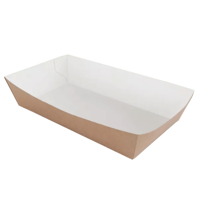 Tacka papierowa prostokątna głęboka biało-brązowa, 15 x 8,5 x 3,5 cm - 100 szt.