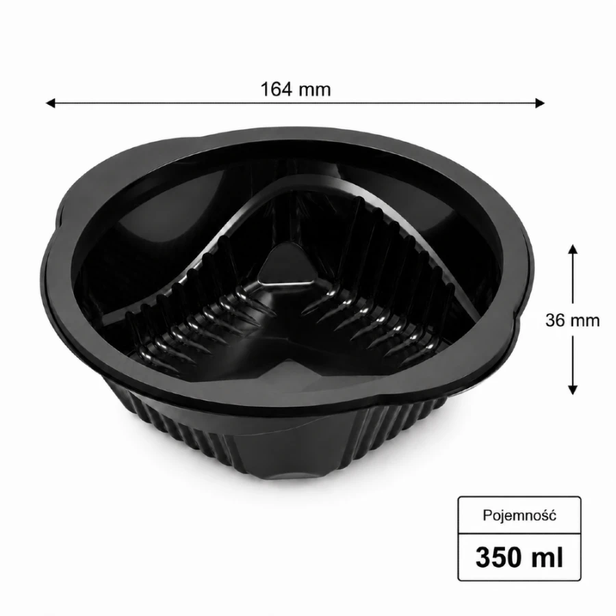 Czarny pojemnik na zupę do zgrzewu 350 ml PP fi 164 mm - 50 sztuk