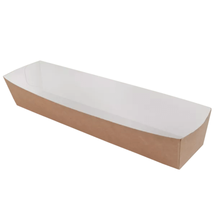 Tacka papierowa prostokątna głęboka biało-brązowa, 21 x 4 x 3,5 cm - 100 szt.