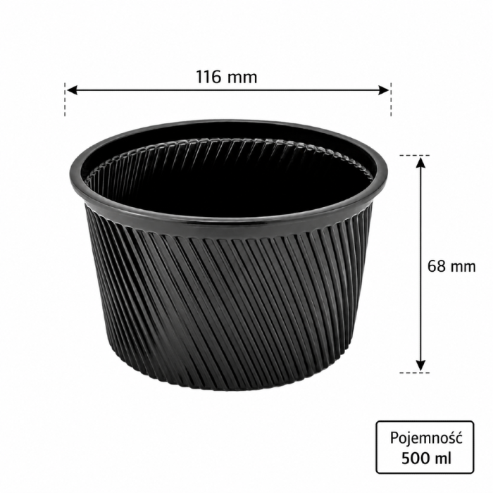 Czarna miska na zupę 500 ml PP fi 116 mm - 50 sztuk