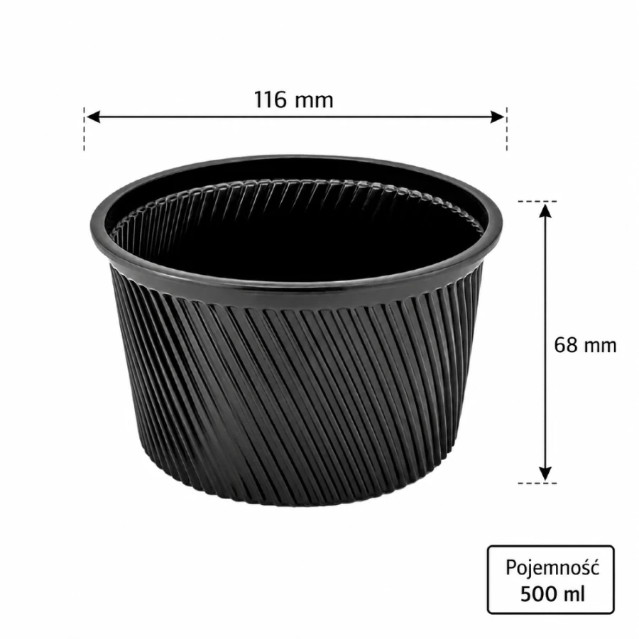 Czarna miska na zupę 500 ml PP fi 116 mm - 50 sztuk