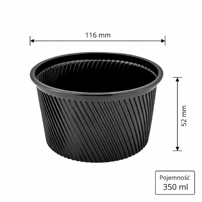 Czarna miska na zupę 350 ml PP fi 116 mm - 50 sztuk