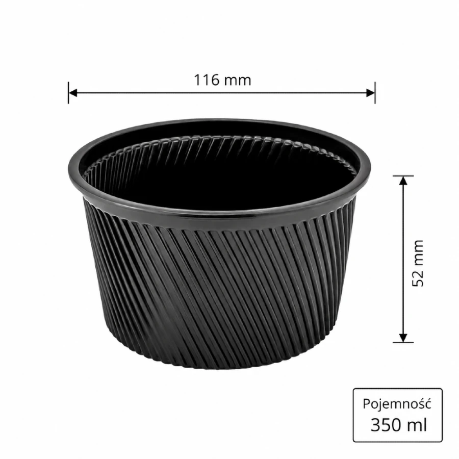Czarna miska na zupę 350 ml PP fi 116 mm - 50 sztuk