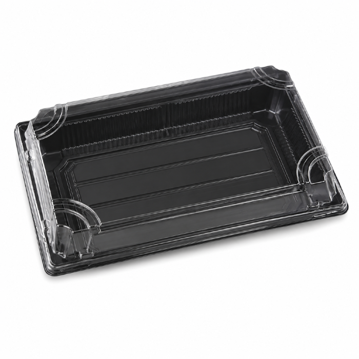 Pudełko do sushi z pokrywką rPET 26 cm x 19 cm x 4,5 cm - 50 sztuk