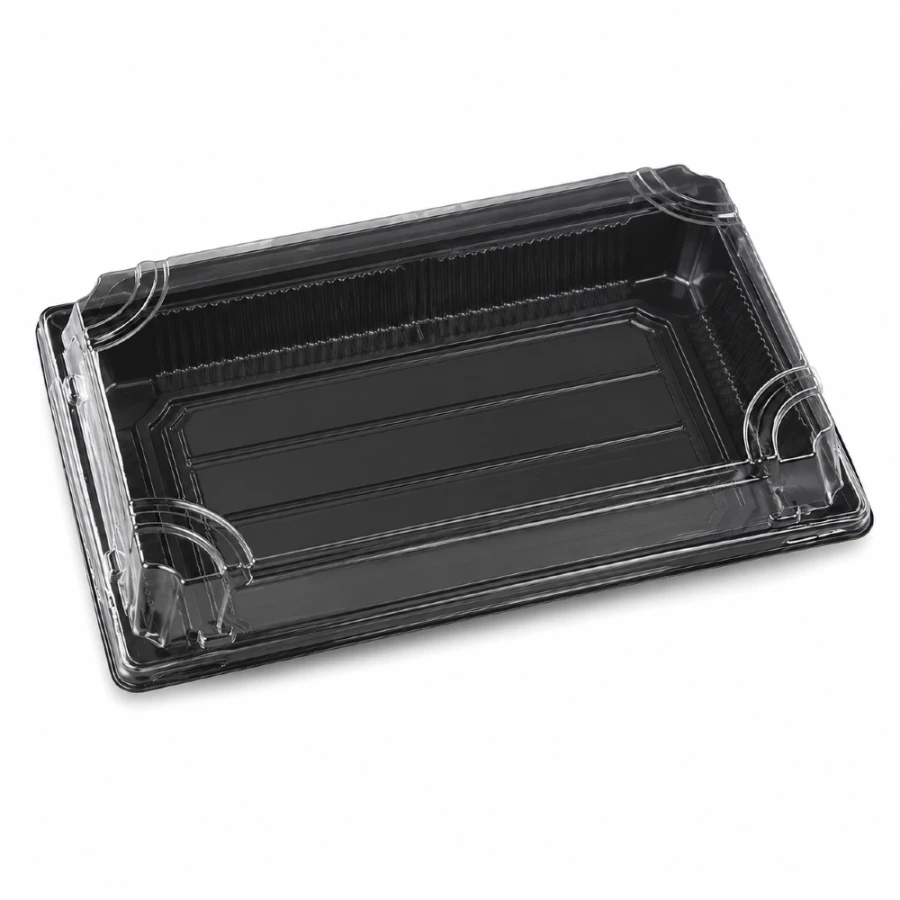 Pudełko do sushi z pokrywką rPET 26 cm x 19 cm x 4,5 cm - 50 sztuk